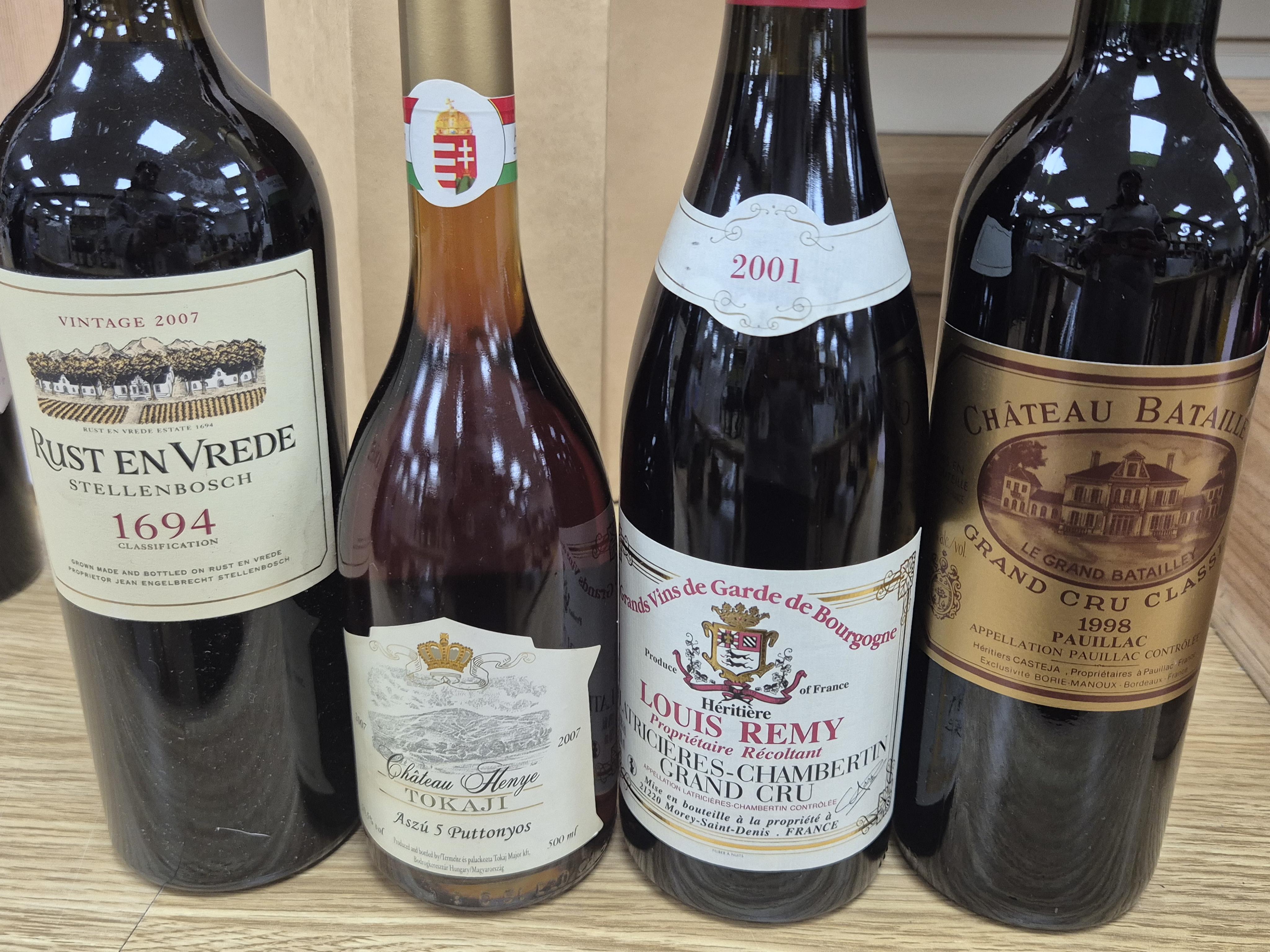 A collection of wine to include Chateau Batailley 1998, Louis Remy 2001, Rust and Vrede, 2007, Chateau Hayl-Bye, Liberal, 2008 x2